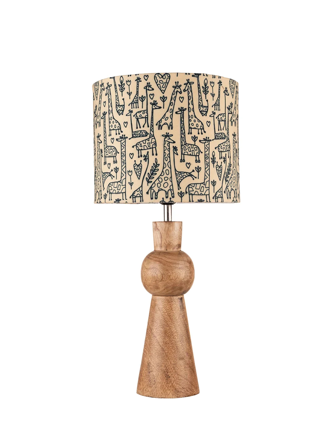 Wooden Skirt Lamp with Multicolor Animal Print Shade