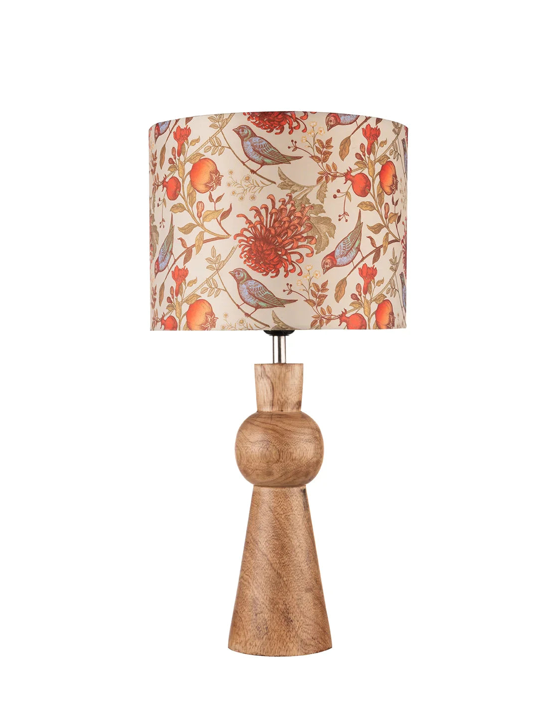 Wooden Skirt Lamp with Multicolor Birdy Shade