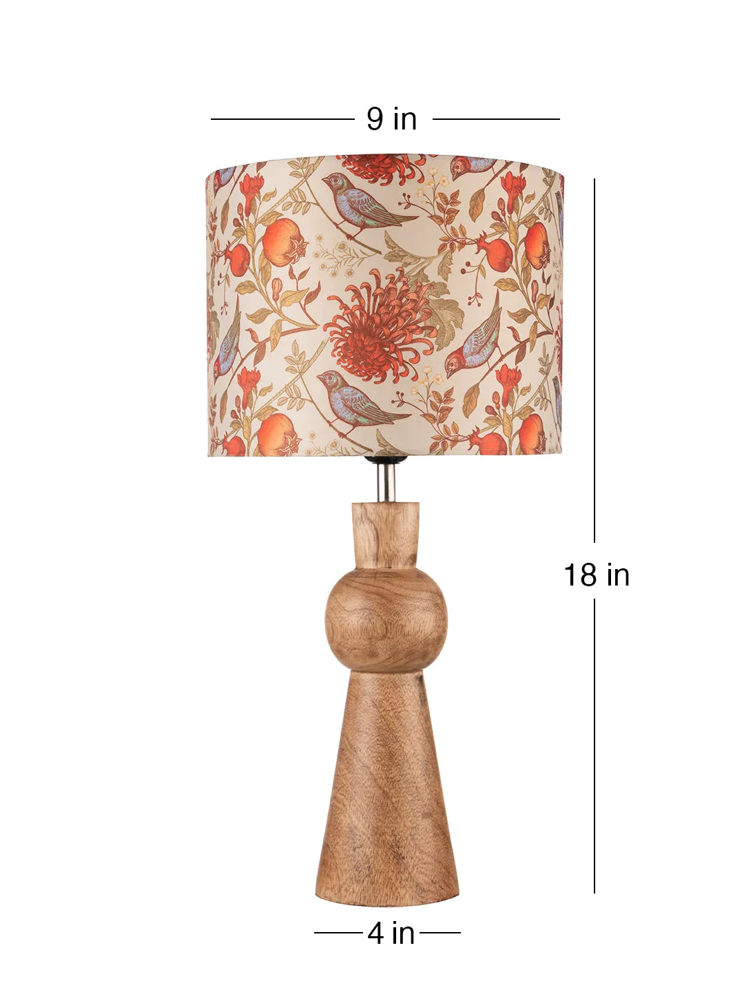Wooden Skirt Lamp with Multicolor Birdy Shade