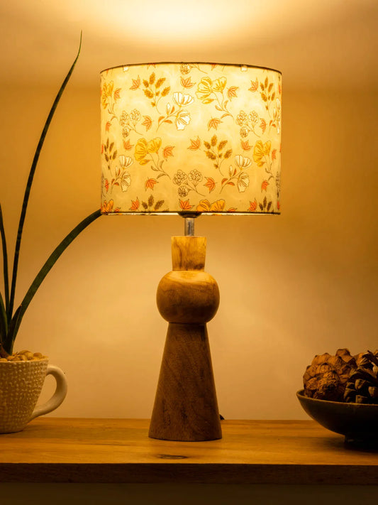 Wooden Skirt Lamp with Multicolor Gardenia Shade