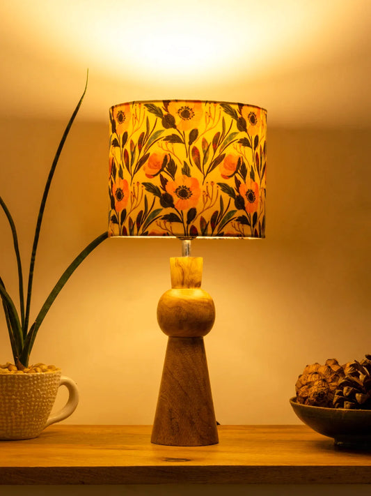 Wooden Skirt Lamp with Multicolor Pink Flowers Shade