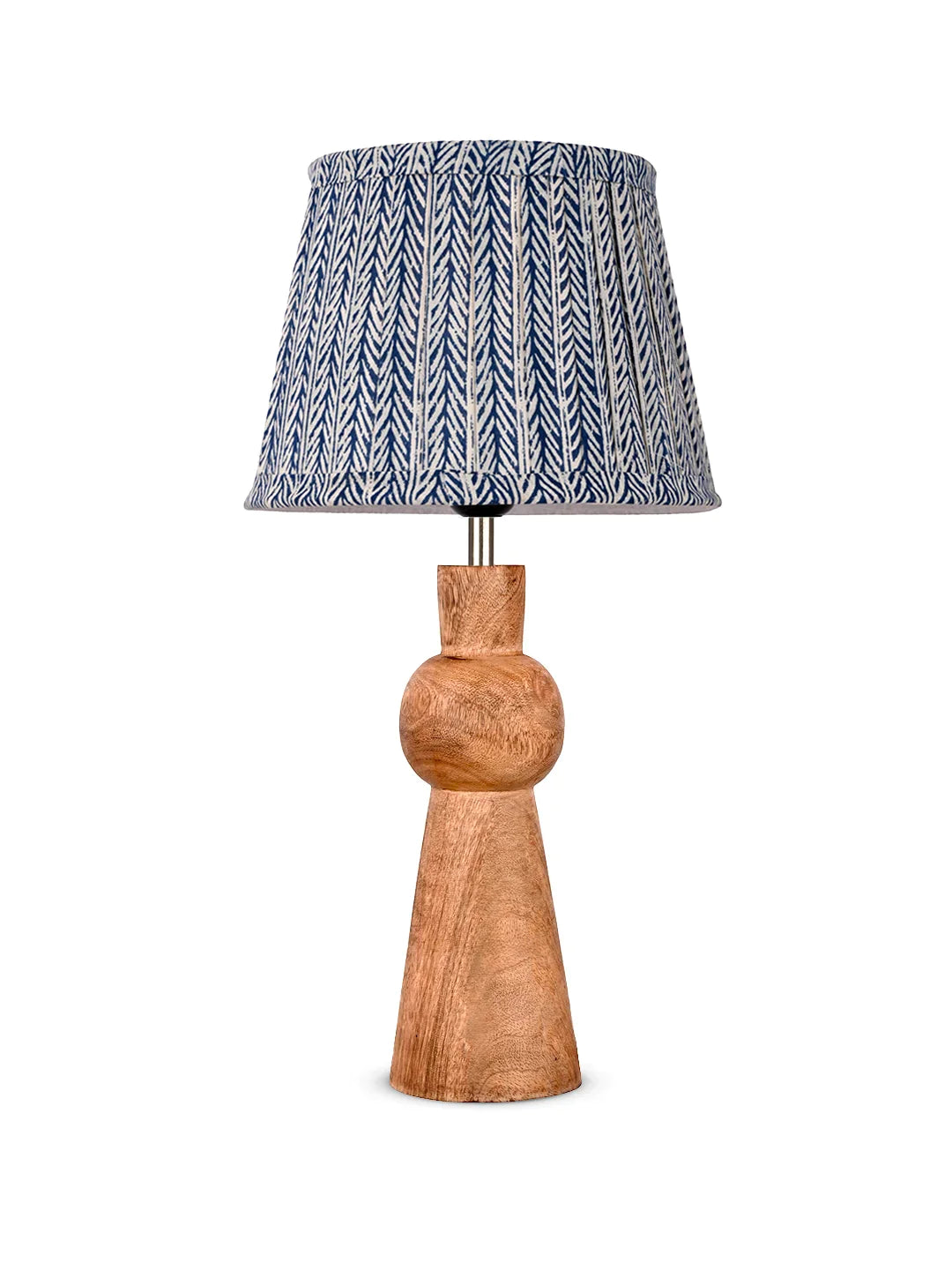 Wooden Skirt Table Lamp with Pleeted Colorful Grey Taper Shade