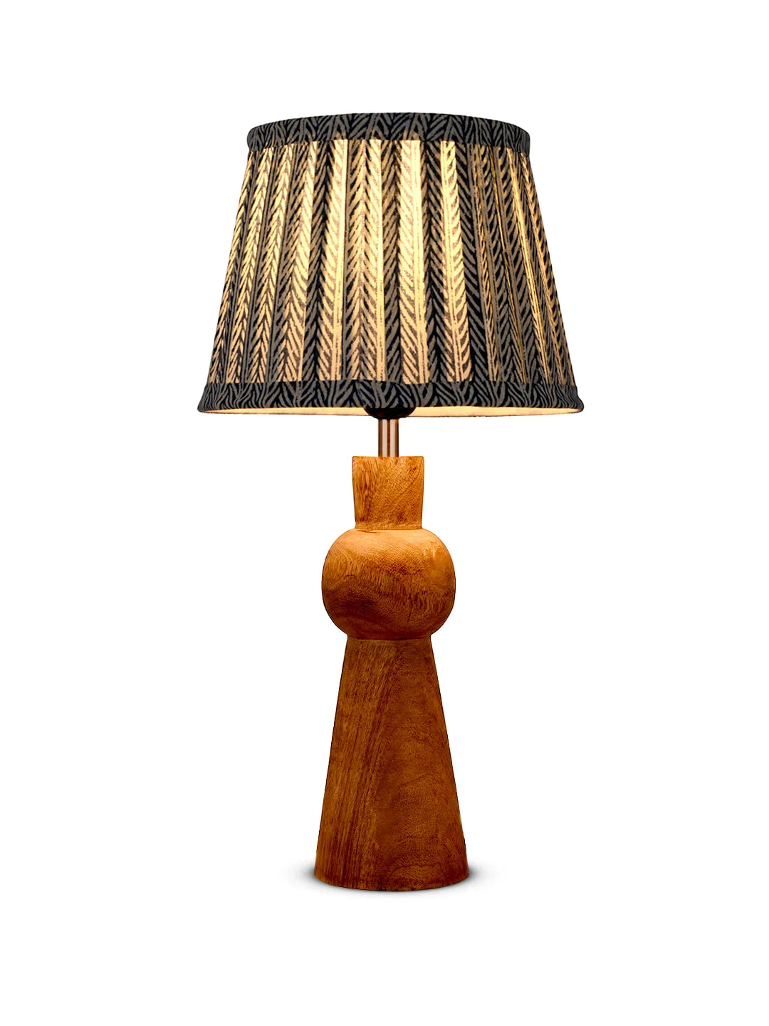 Wooden Skirt Table Lamp with Pleeted Colorful Grey Taper Shade