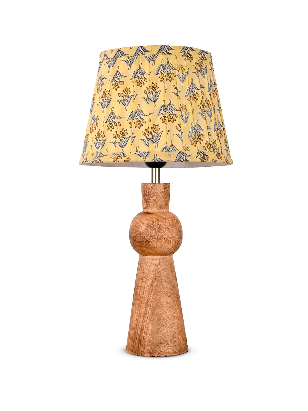 Wooden Skirt Table Lamp with Pleeted Colorful Lemon Taper Shade