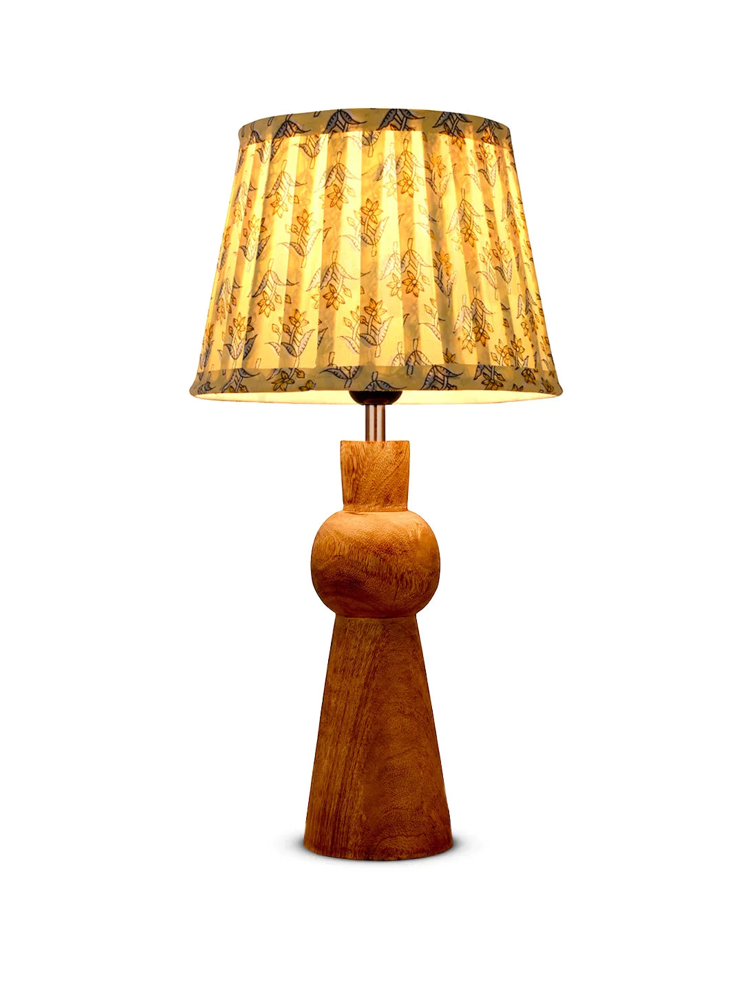 Wooden Skirt Table Lamp with Pleeted Colorful Lemon Taper Shade