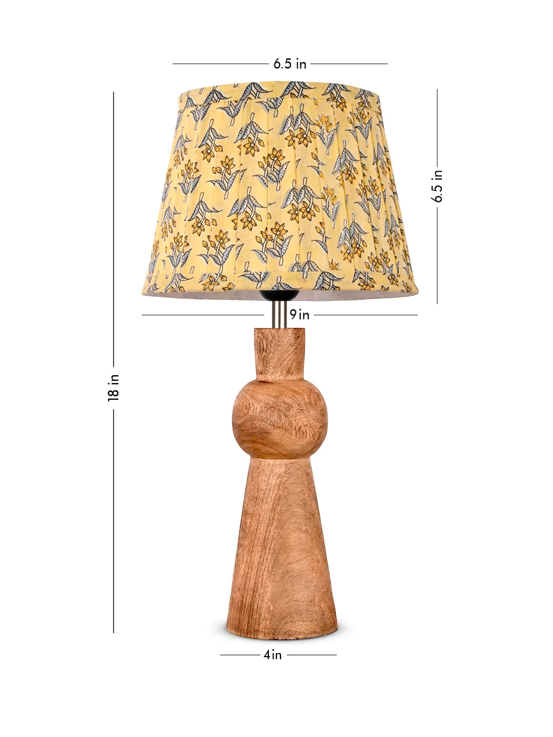 Wooden Skirt Table Lamp with Pleeted Colorful Lemon Taper Shade