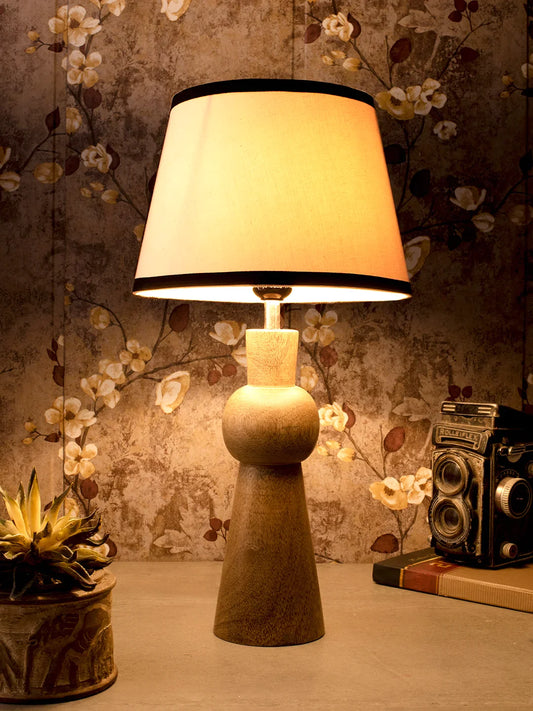 Wooden Skirt Lamp with White Cotton Shade