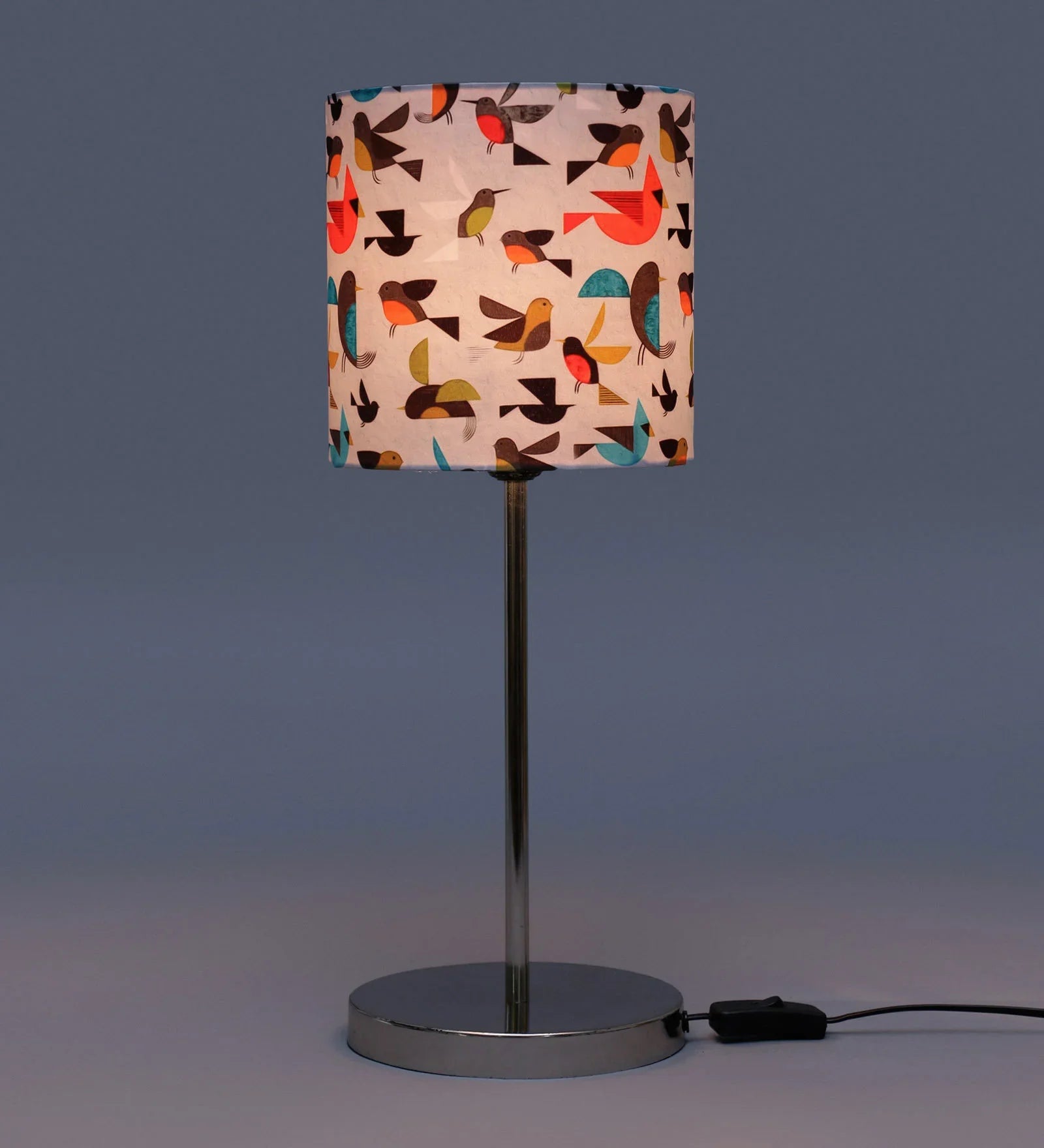 Metal Chrome Finish Lamp with Multicolor Flying Birds Lamp Shade