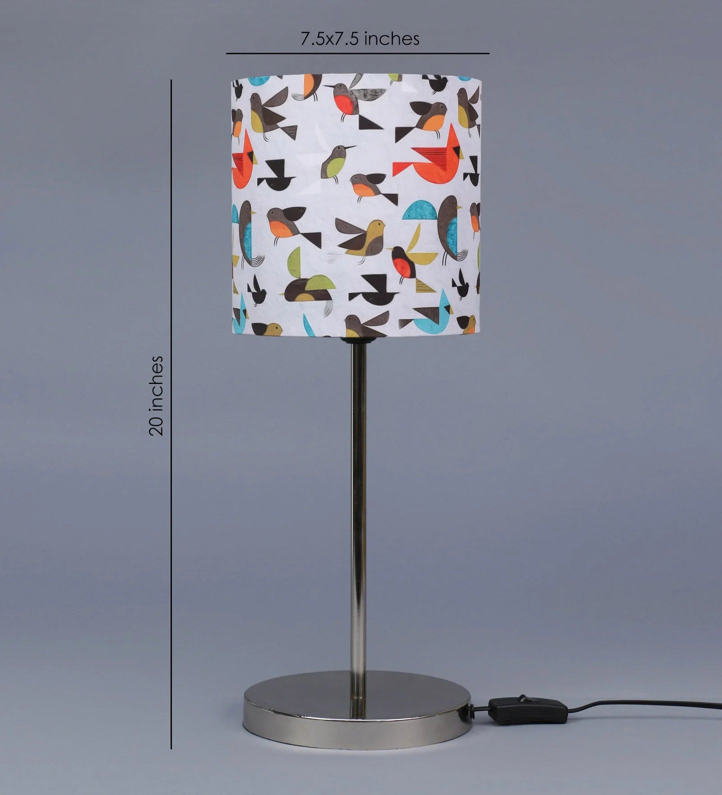 Metal Chrome Finish Lamp with Multicolor Flying Birds Lamp Shade