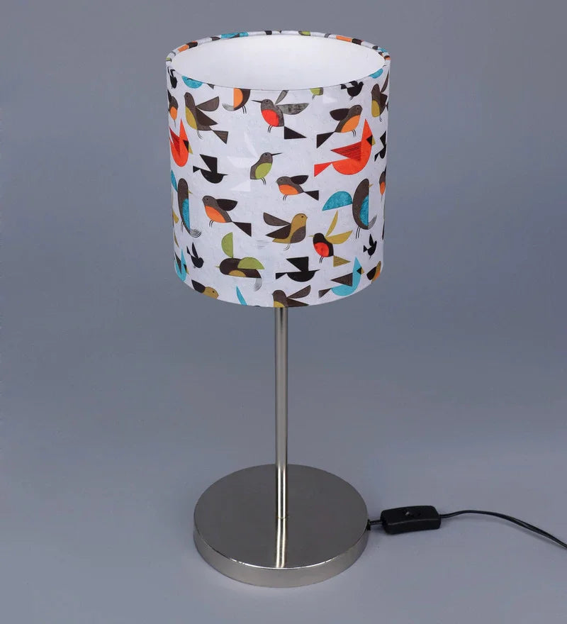 Metal Chrome Finish Lamp with Multicolor Flying Birds Lamp Shade