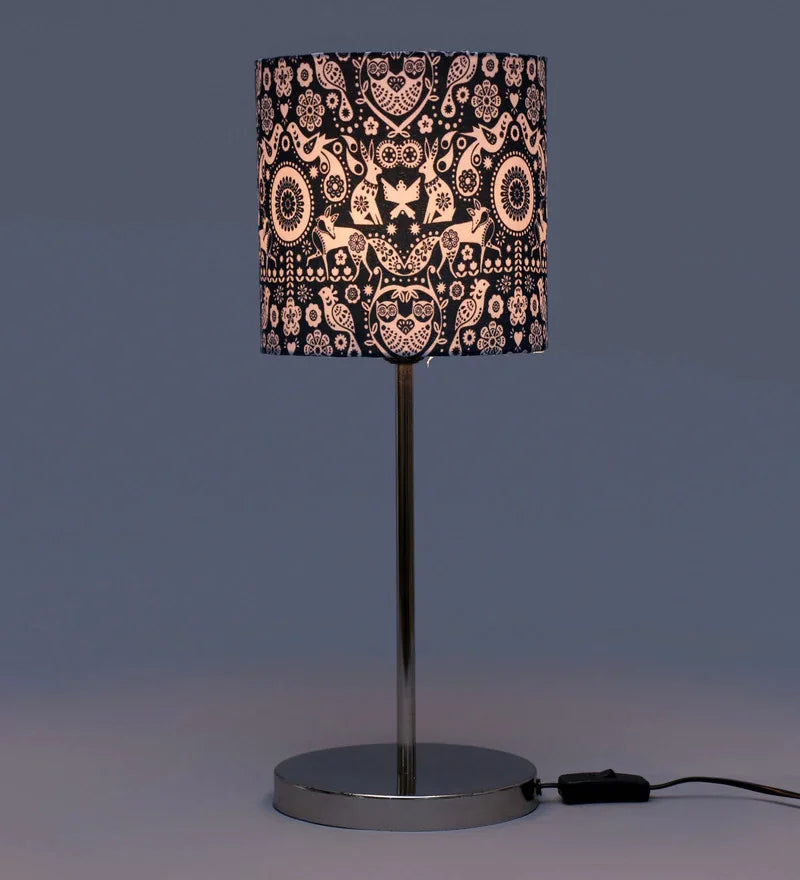 Metal Chrome Finish Lamp with Multicolor Animal Tribe Lamp Shade