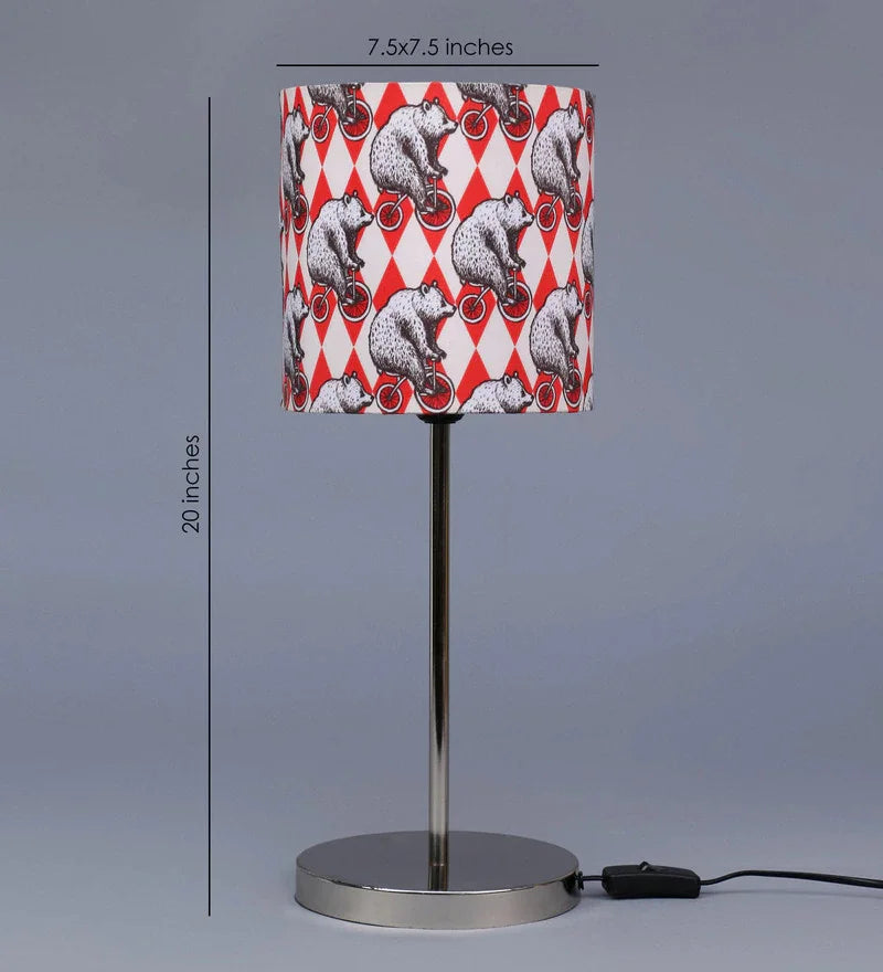 Metal Chrome Finish Lamp with Multicolor Circus Bear Lamp Shade