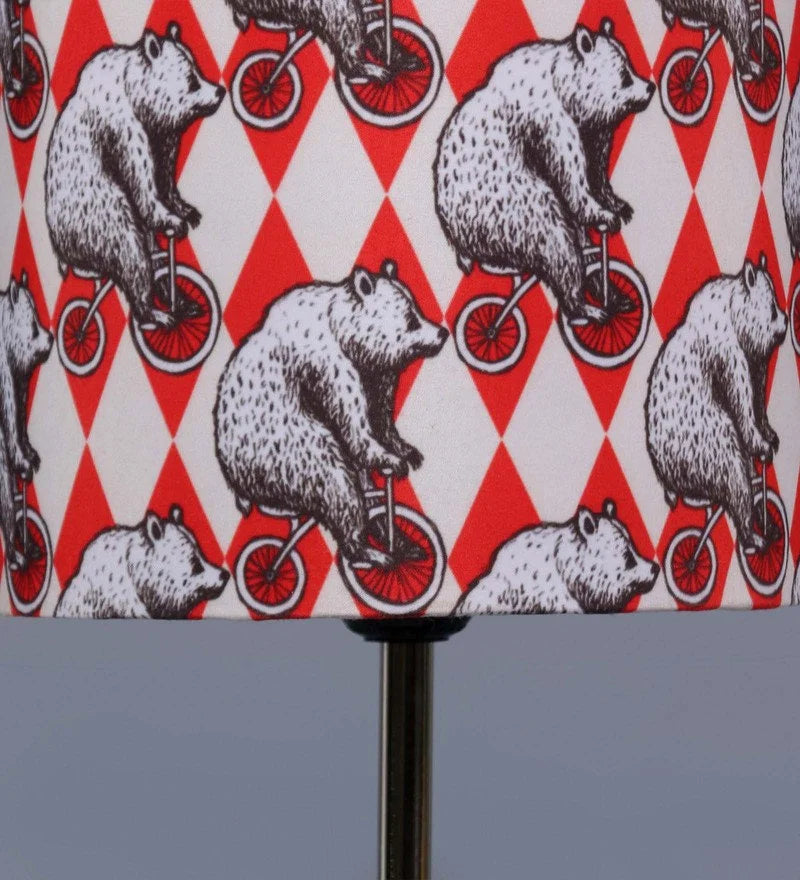 Metal Chrome Finish Lamp with Multicolor Circus Bear Lamp Shade