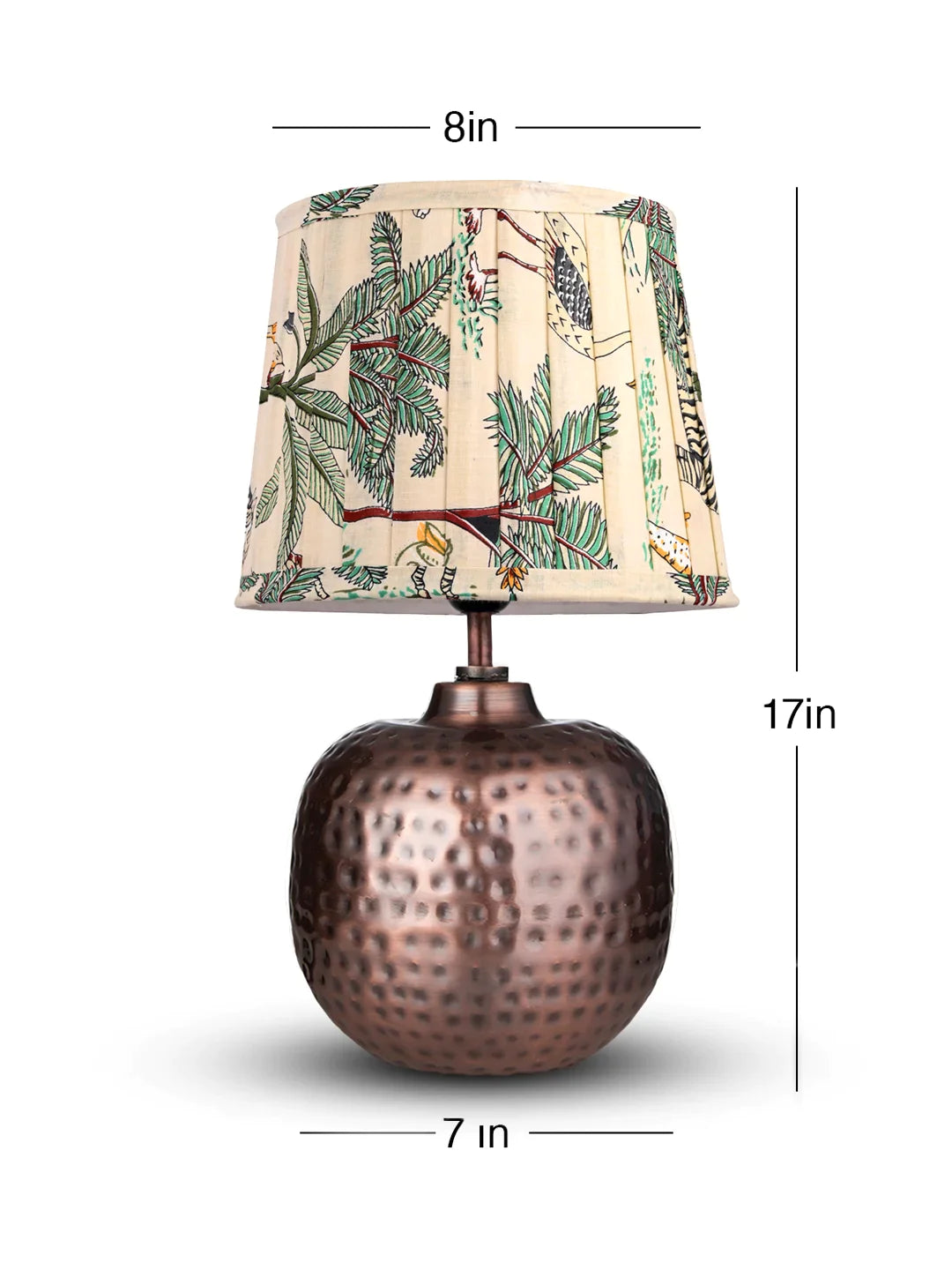 Copper Hammered Pot Lamp with Pleeted Multicolor Green Shade