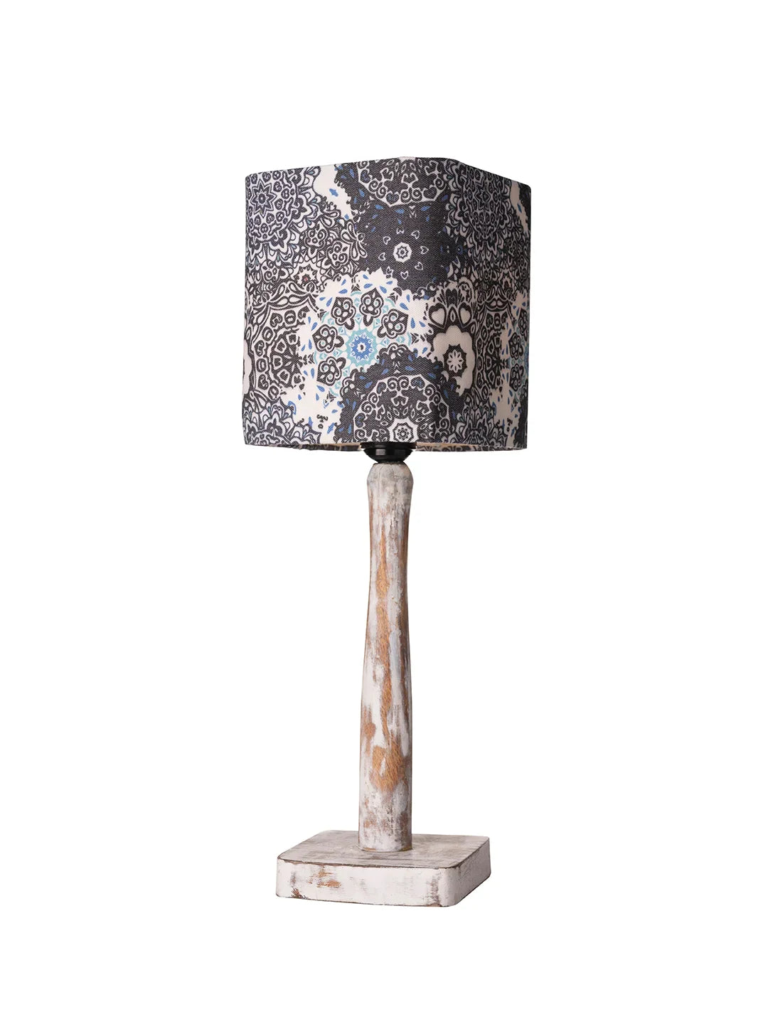 Curve Distress white Lamp with Blue batik print shade