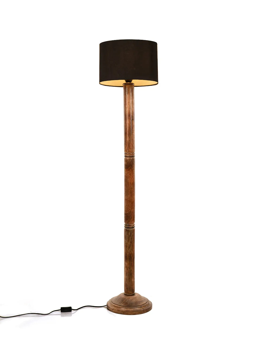 Floor Lamp Brown Ring with Jute Black cylindrical Lamp Shade