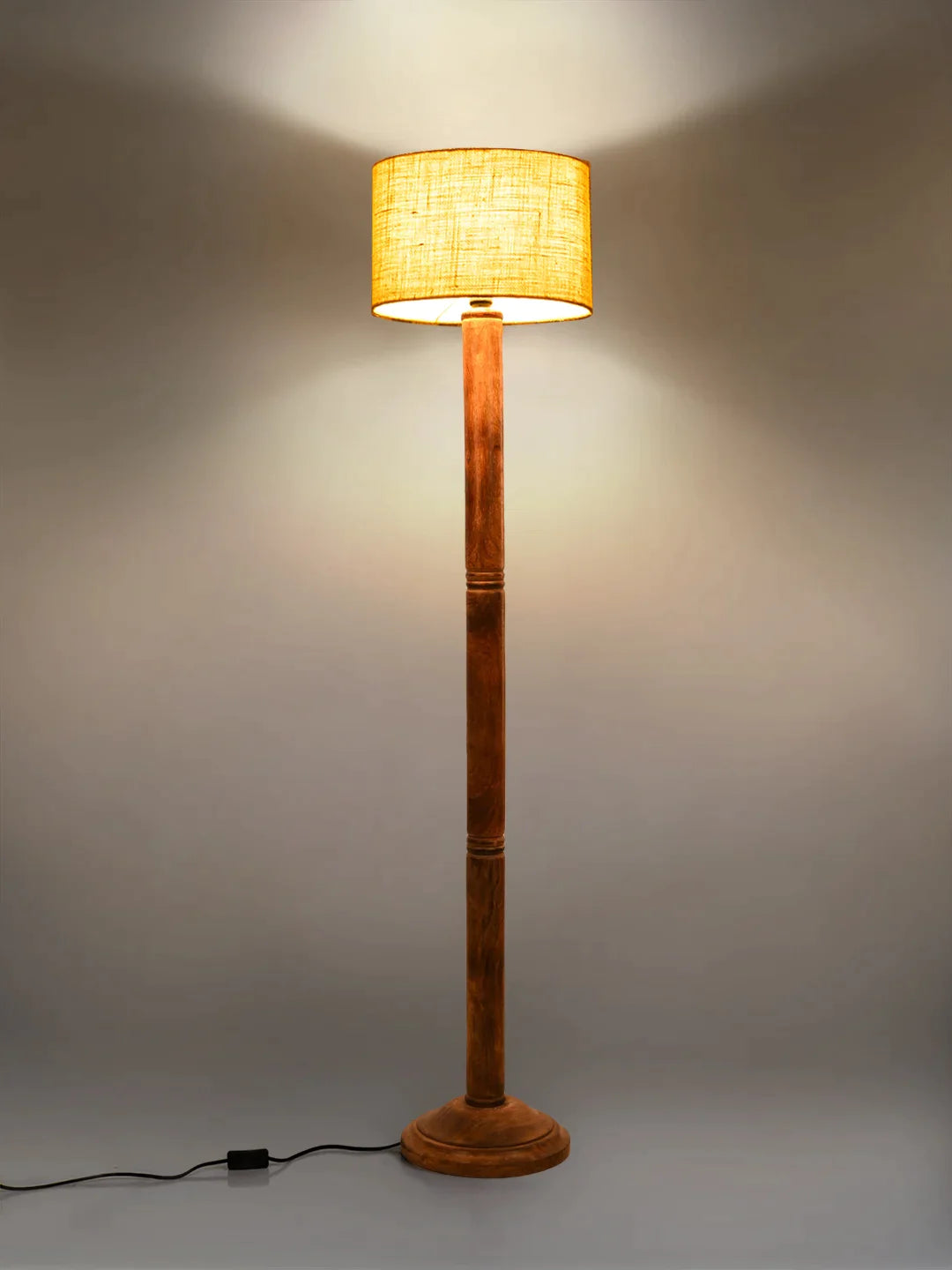 Floor Lamp Brown Ring with Jute Brown cylindrical Lamp Shade
