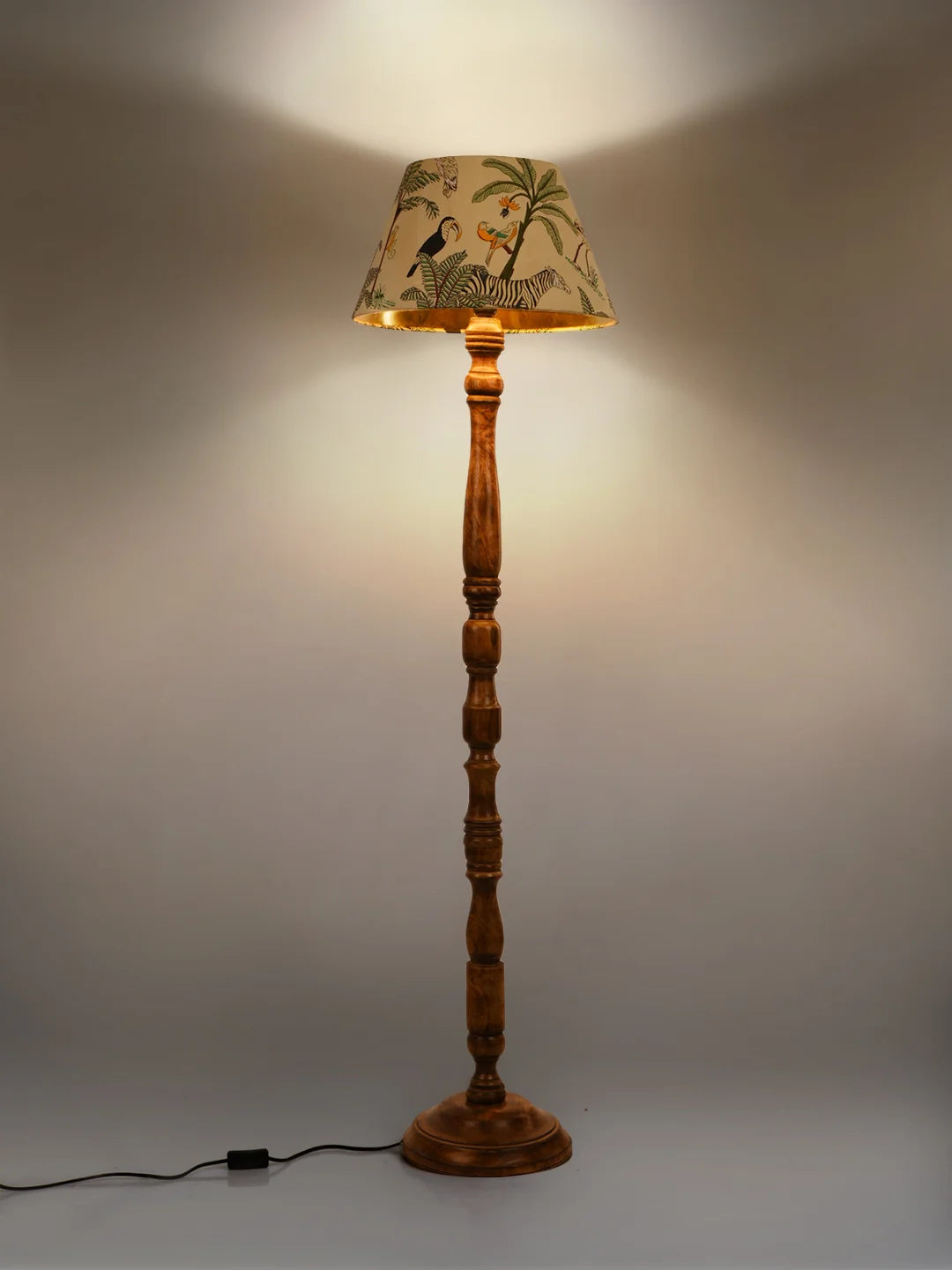 Floor Lamp Walnut Brown with Mulicolor Taper Green Lamp Shade