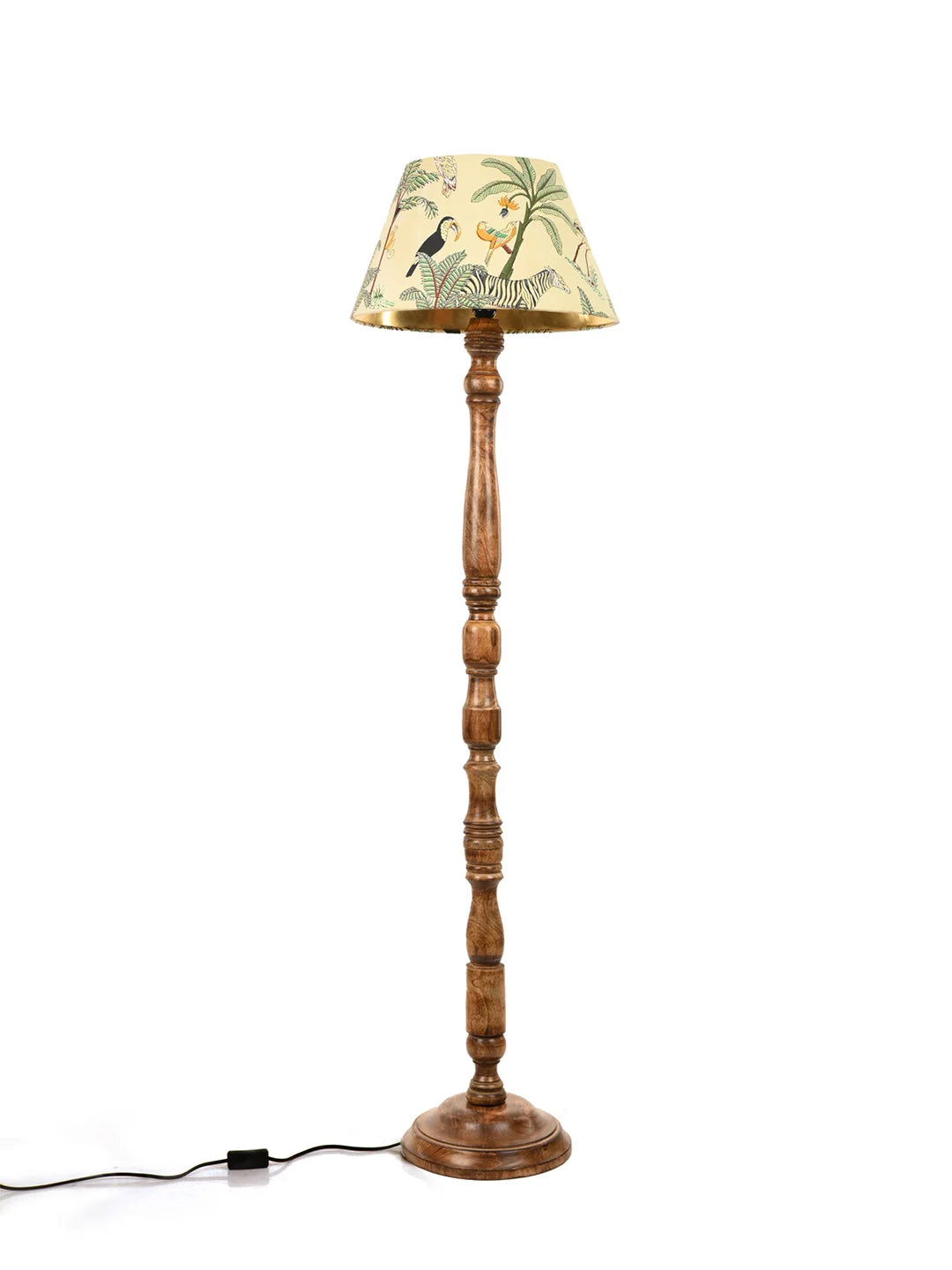 Floor Lamp Walnut Brown with Mulicolor Taper Green Lamp Shade