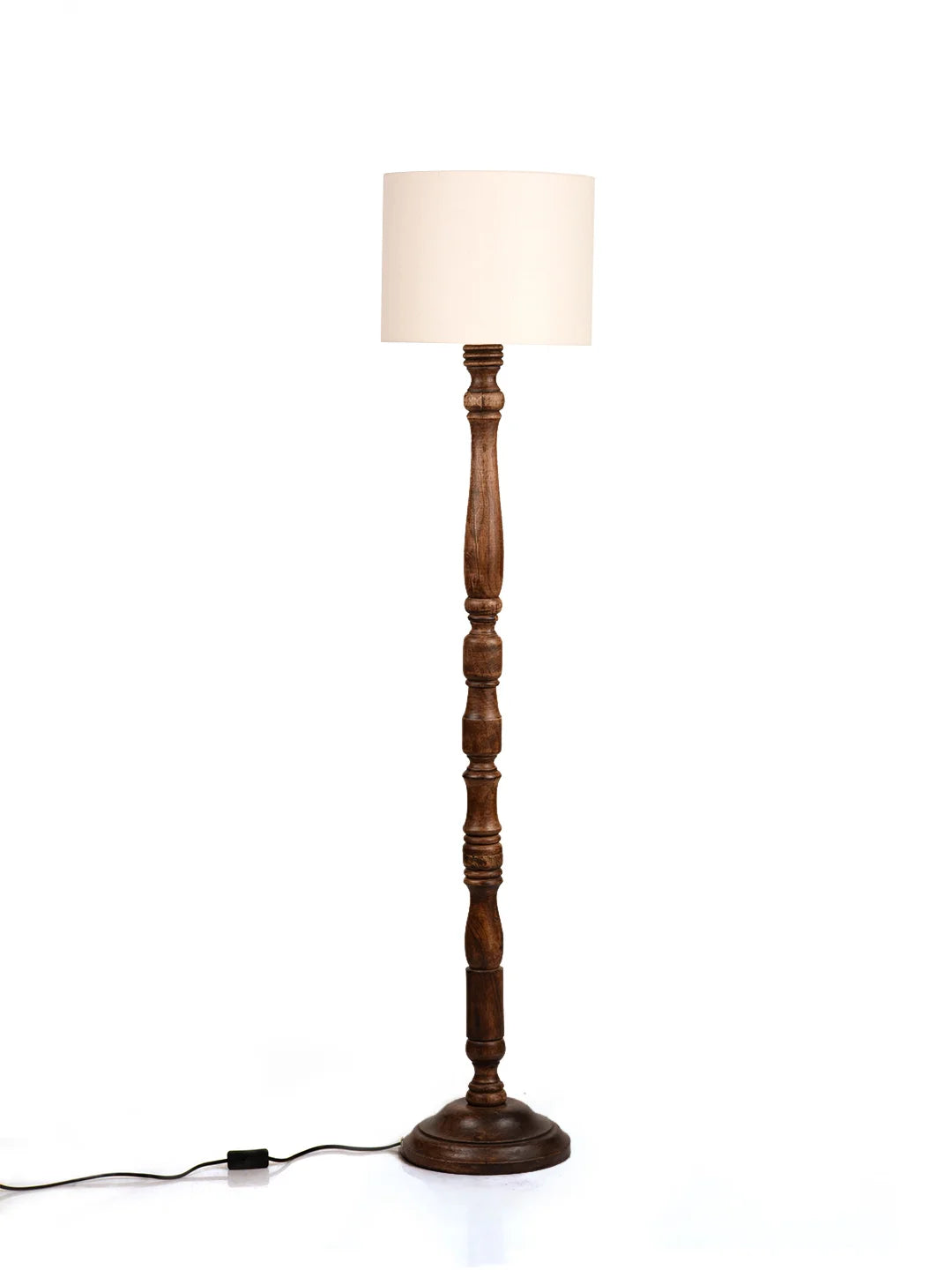 Dark Brown Floor Lamp with White Cotton Shade