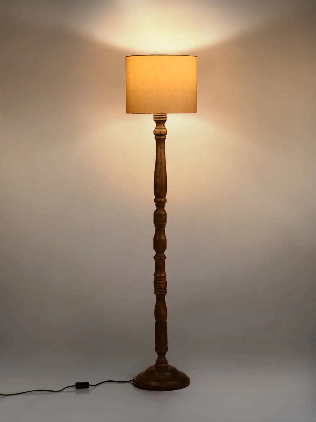 Dark Brown Floor Lamp with White Cotton Shade