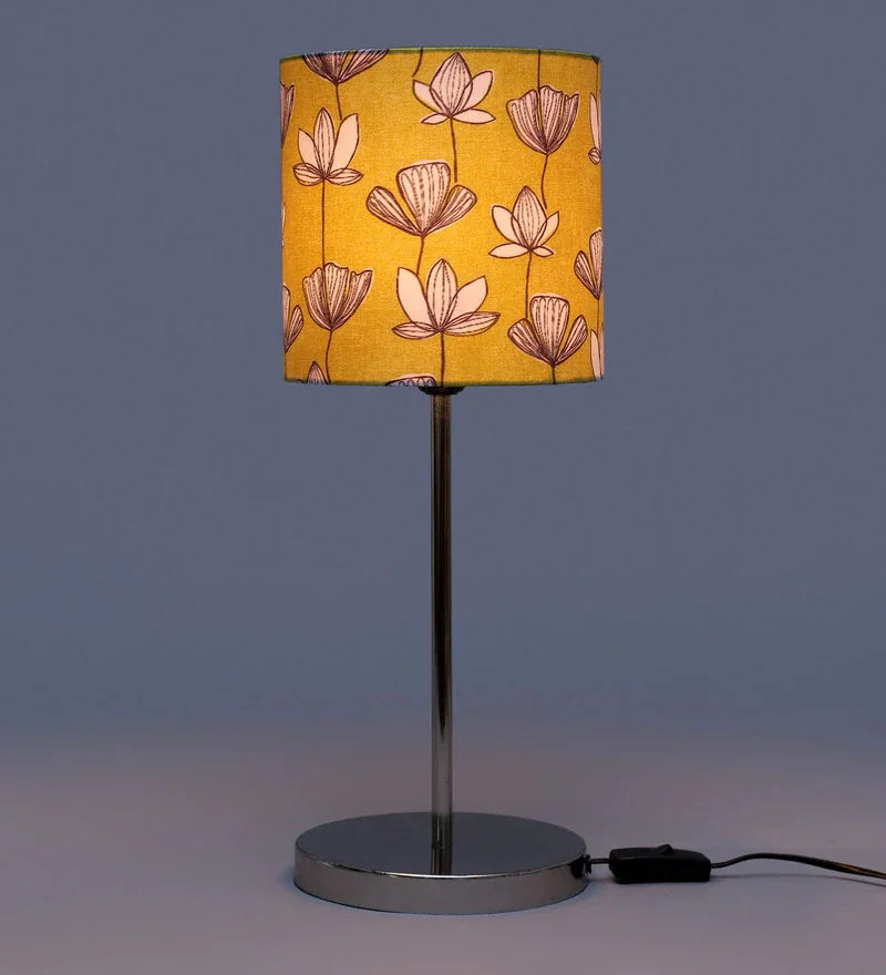 Metal Chrome Finish Lamp with Multicolor Mustard Flora Lamp Shade