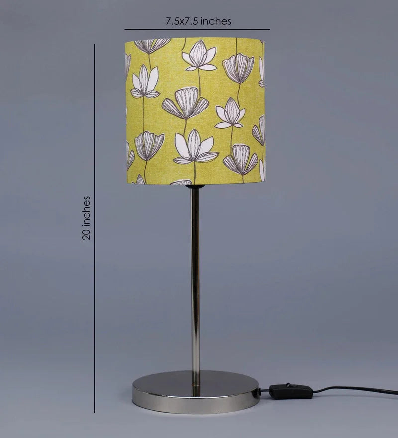 Metal Chrome Finish Lamp with Multicolor Mustard Flora Lamp Shade