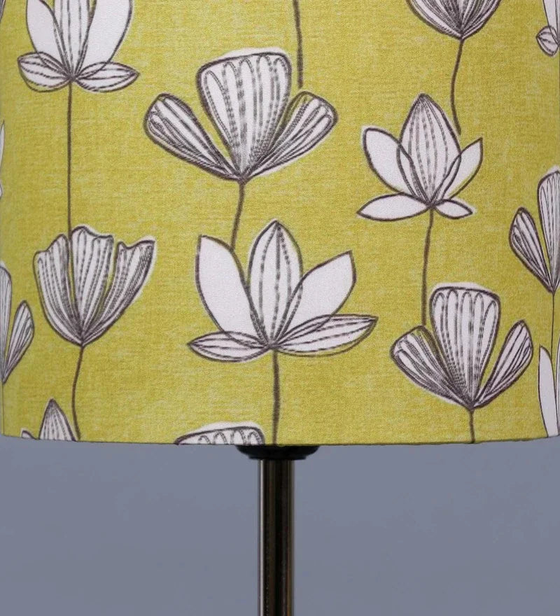 Metal Chrome Finish Lamp with Multicolor Mustard Flora Lamp Shade