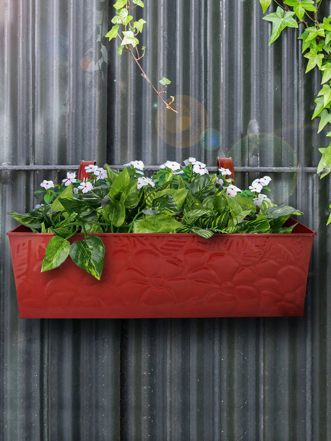 Embossed Rectangular Railing Planter Red 18 Inches