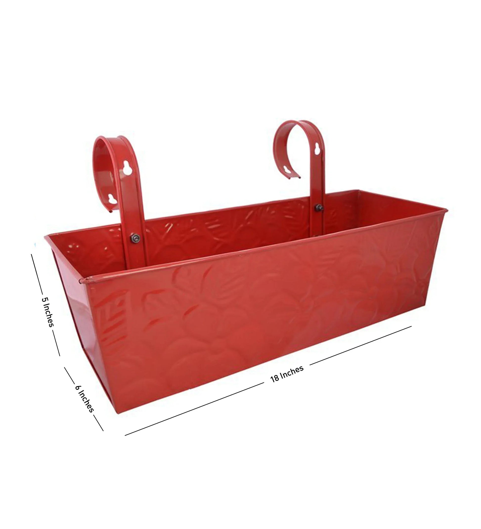 Embossed Rectangular Railing Planter Red 18 Inches
