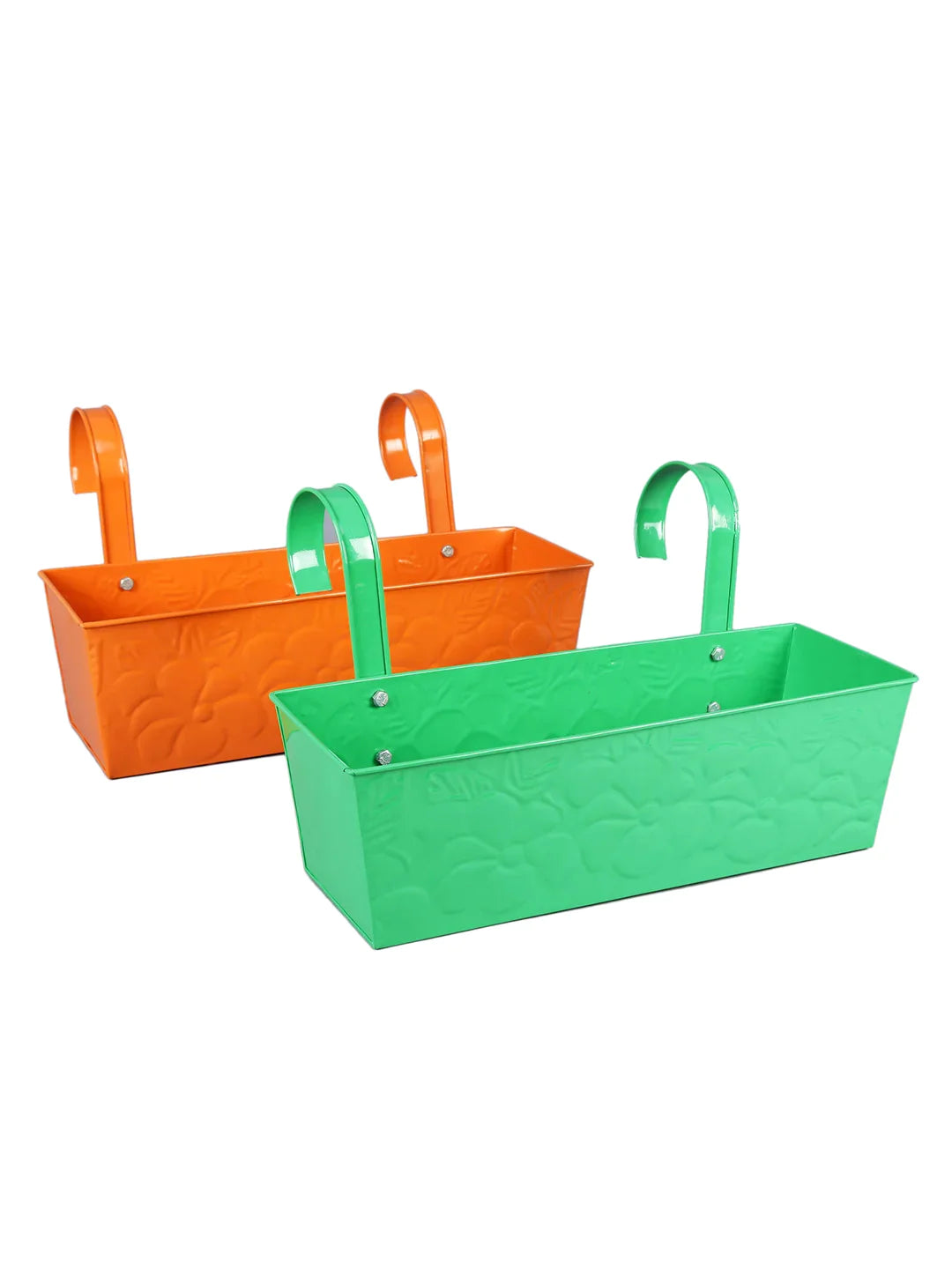 Set of Two 18'' Embossed Rectangular Planter Orange & Green
