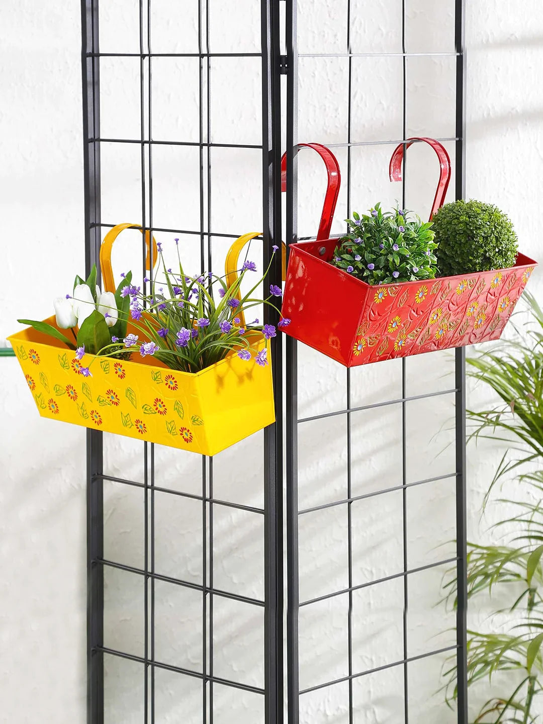 Set of two Handpainted Rectangle Planter Red & Yellow 18 Inches 