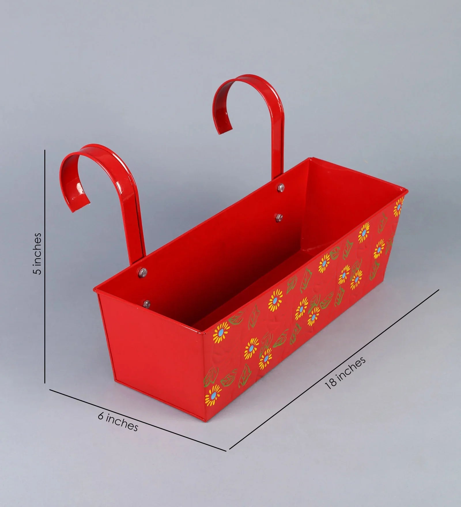 Set of two Handpainted Rectangle Planter Red & Yellow 18 Inches 
