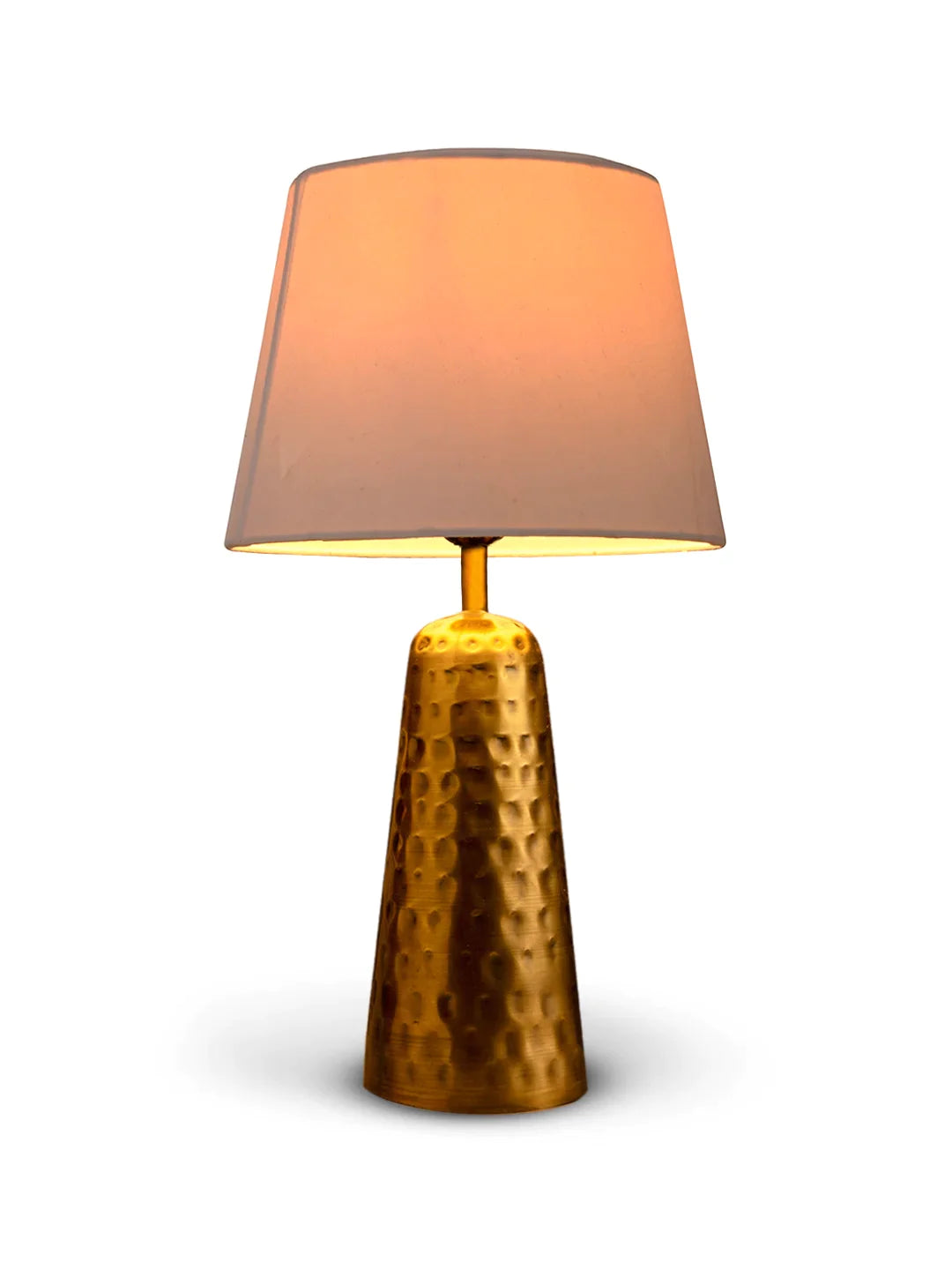 Golden Hammered V-Shaped Lamp with Taper Solid White Shade