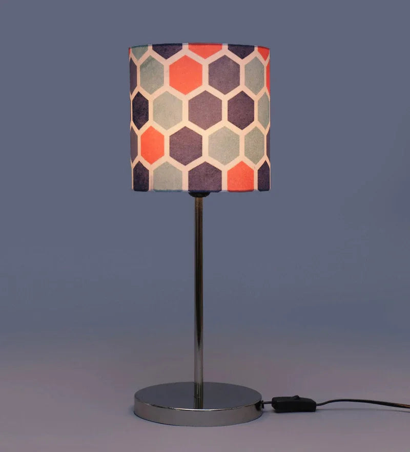 Metal Chrome Finish Lamp with Multicolor Hexa Lamp Shade