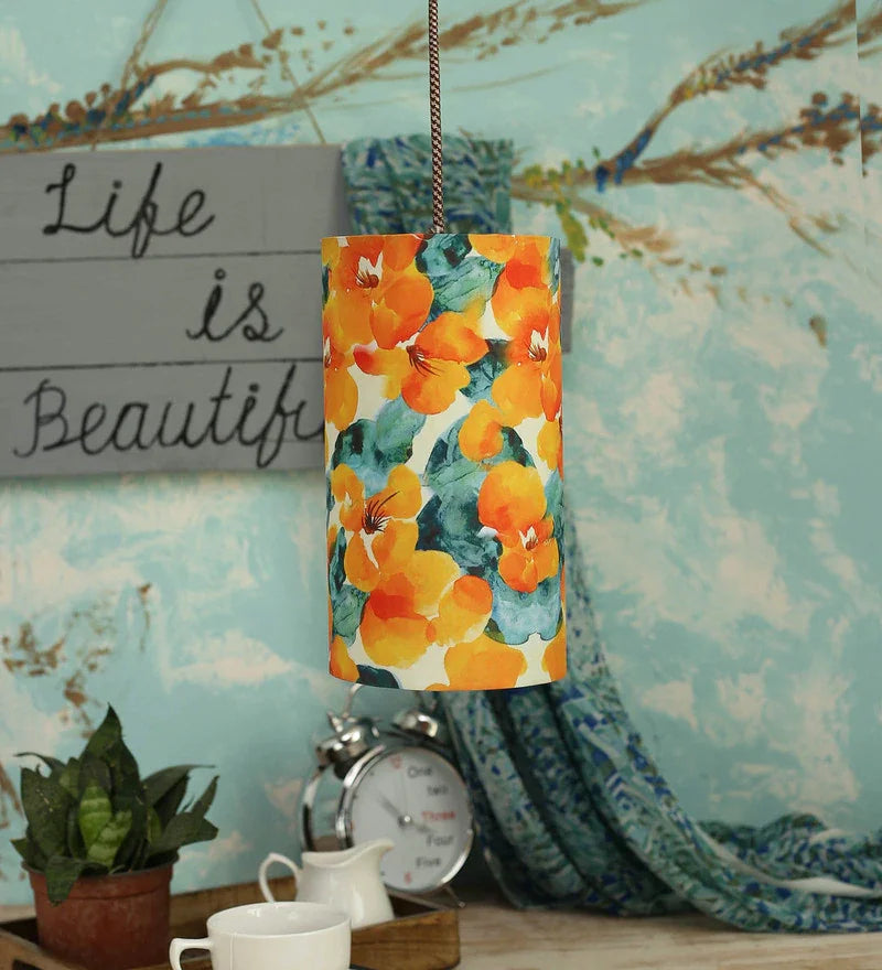 Orange Flowers Cylindrical Hanging Shade