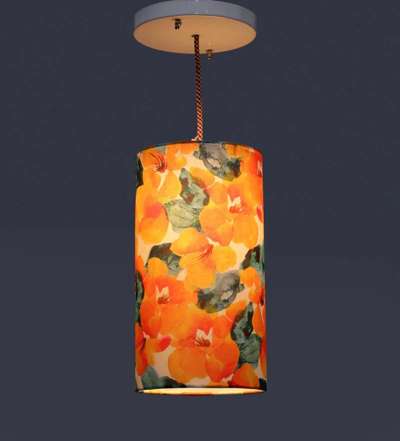 Orange Flowers Cylindrical Hanging Shade