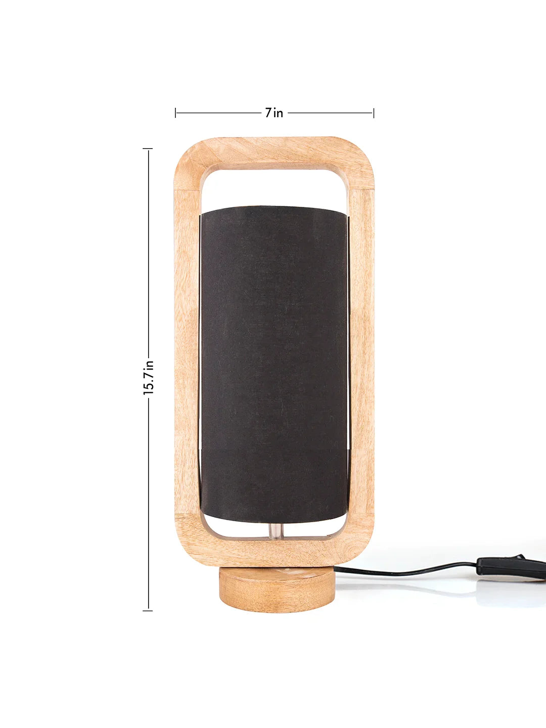 Wooden Lantern Lamp with Black Cotton Shade