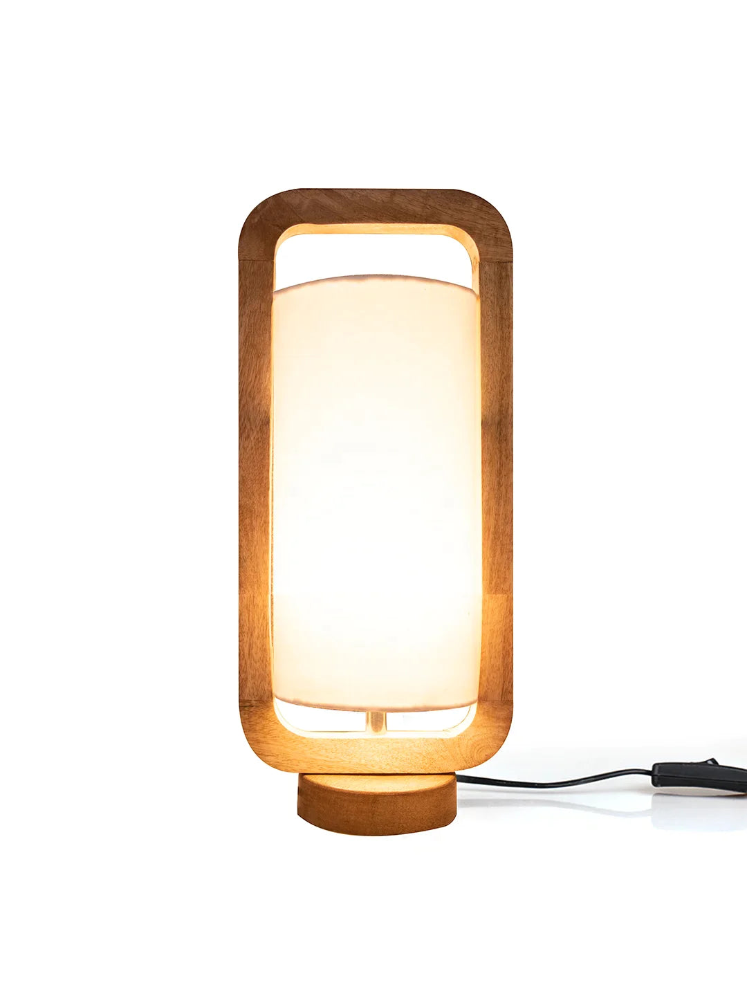 Wooden Lantern Lamp with White Cotton Shade