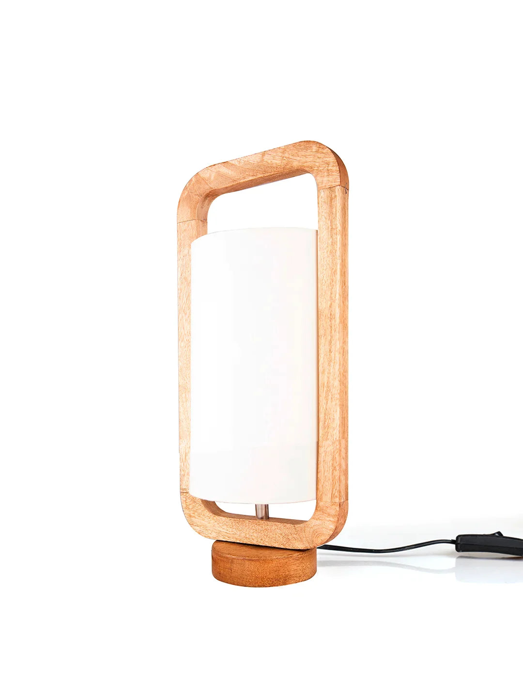 Wooden Lantern Lamp with White Cotton Shade