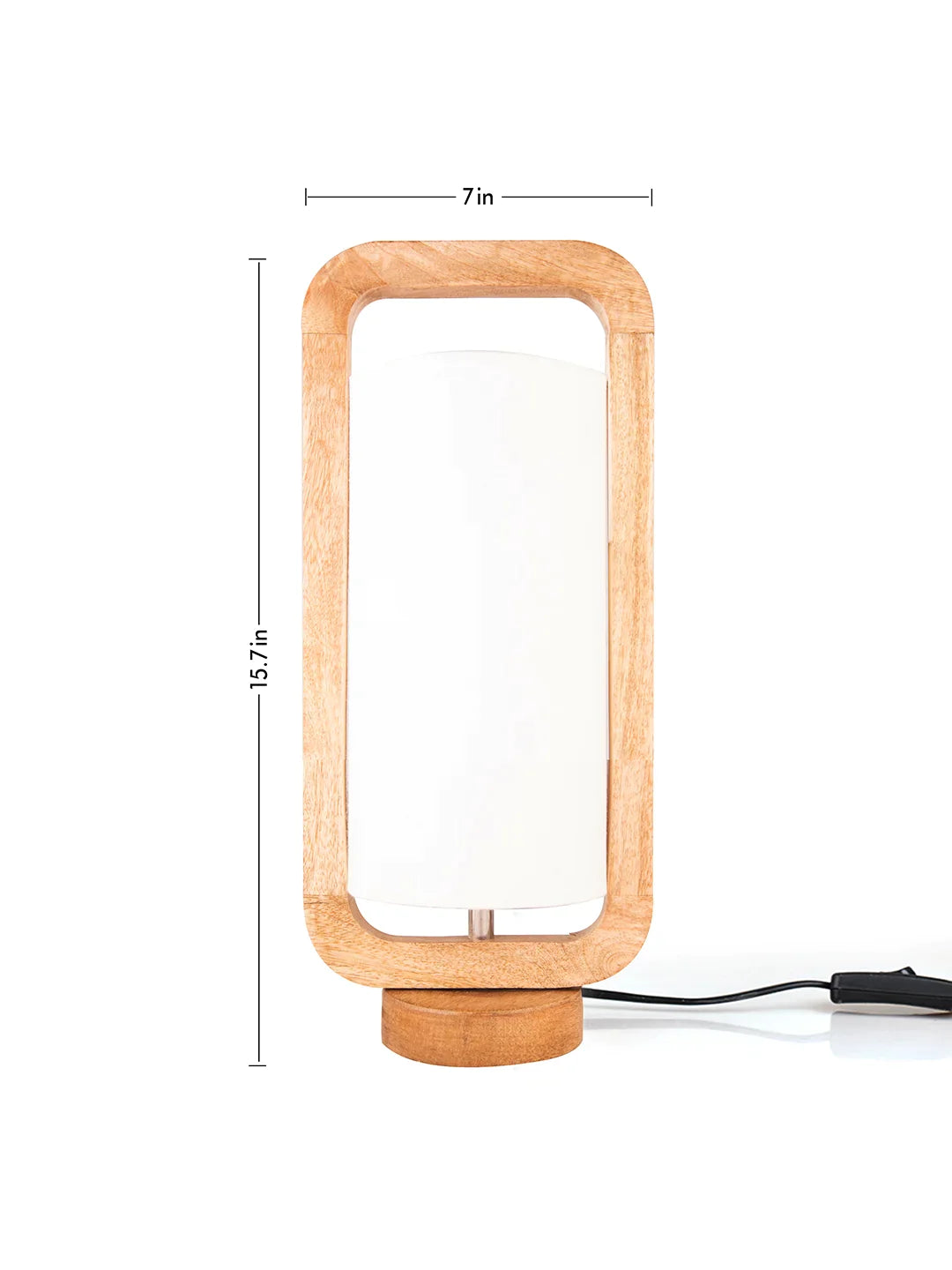 Wooden Lantern Lamp with White Cotton Shade
