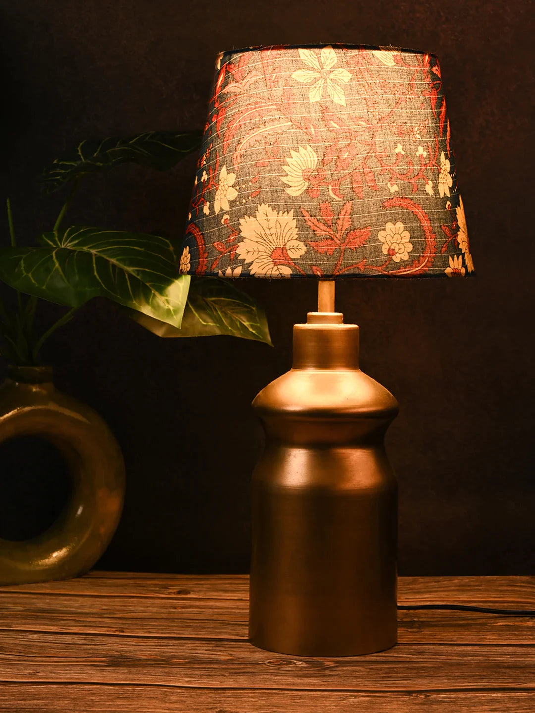 Golden Metal Urn Shaped Lamp with Taper Multicolor Blue Shade