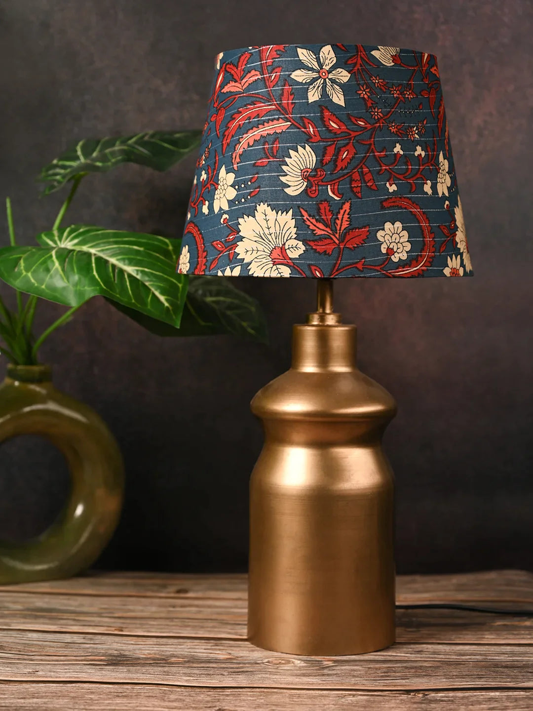 Golden Metal Urn Shaped Lamp with Taper Multicolor Blue Shade