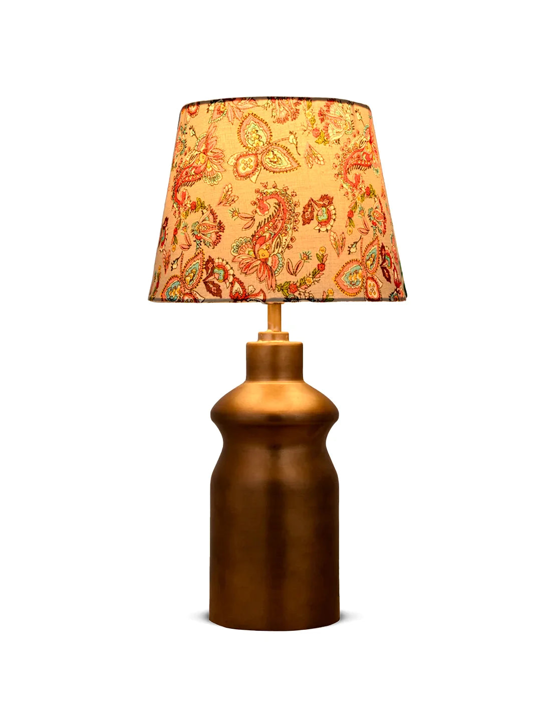 Golden Metal Urn Shaped Lamp with Taper Multicolor Red Shade