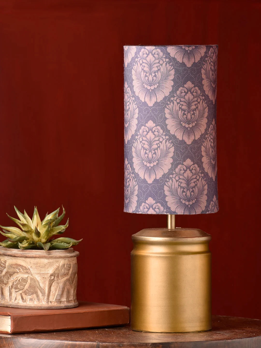 Metal Golden Table Lamp with Motives Printed Shade