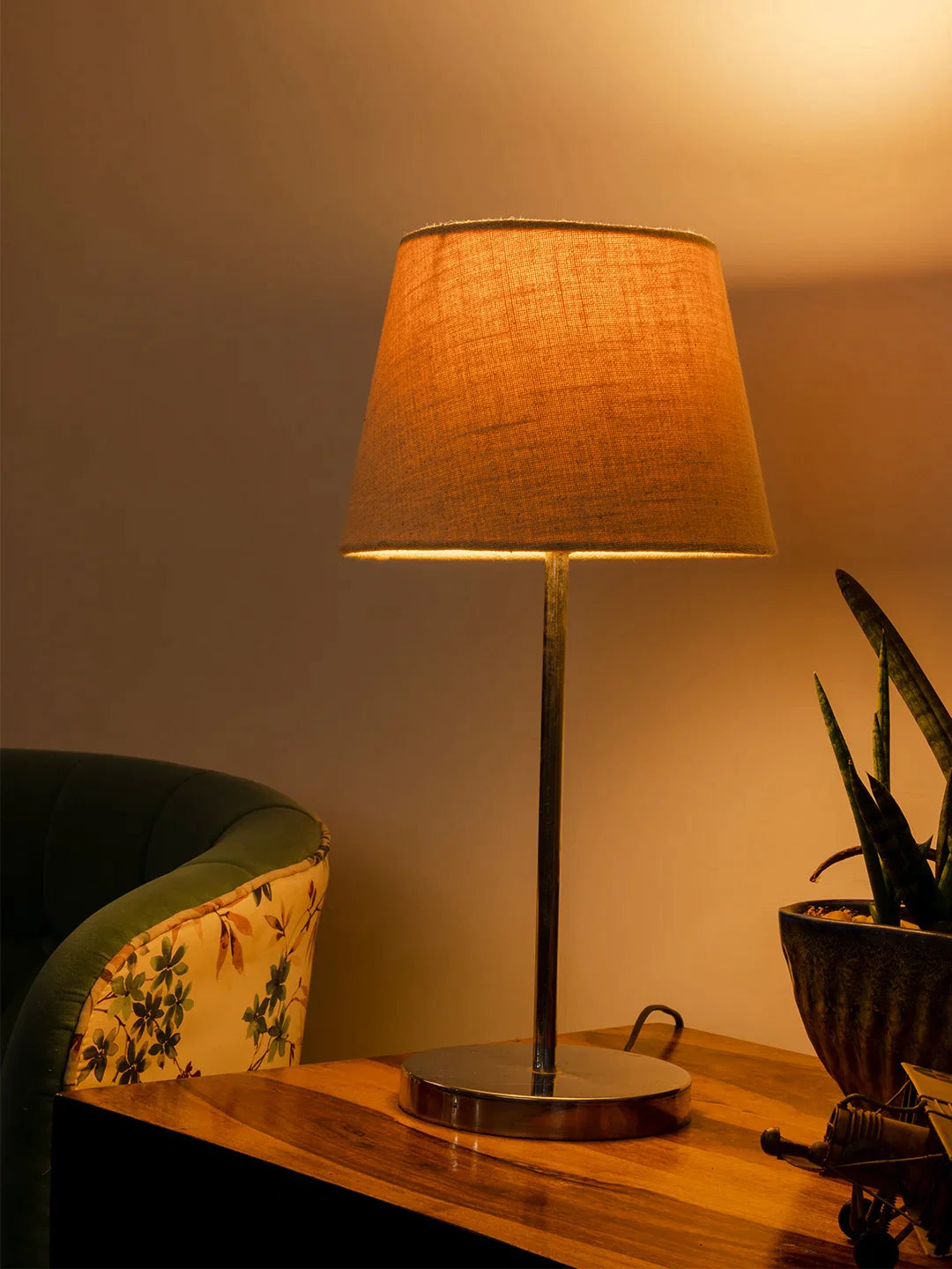 Metal Chrome Finish Lamp with Smare Taper White Shade