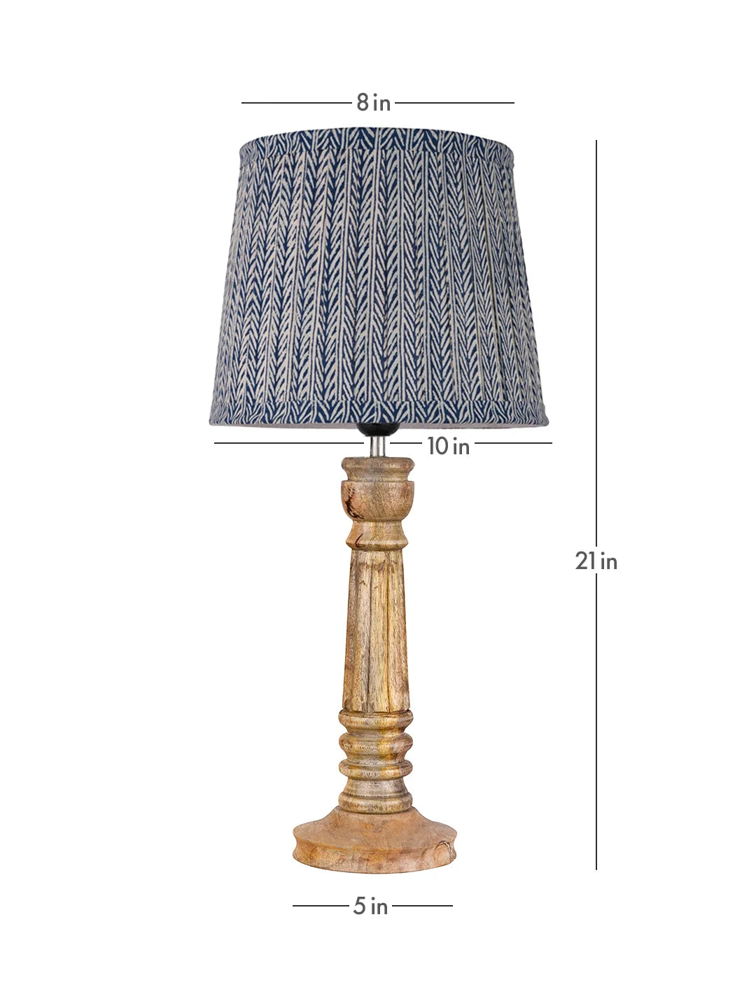 Wooden Pillar Brown Lamp with Pleeted Multicolor Grey Shade