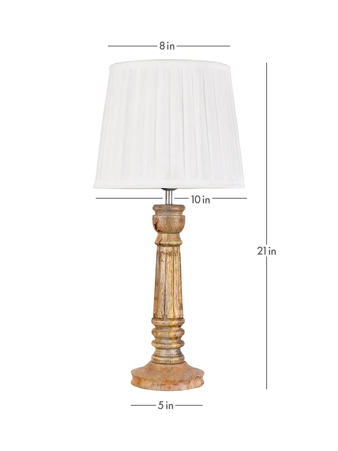 Wooden Pillar Brown lamp with pleeted White Soft Shade