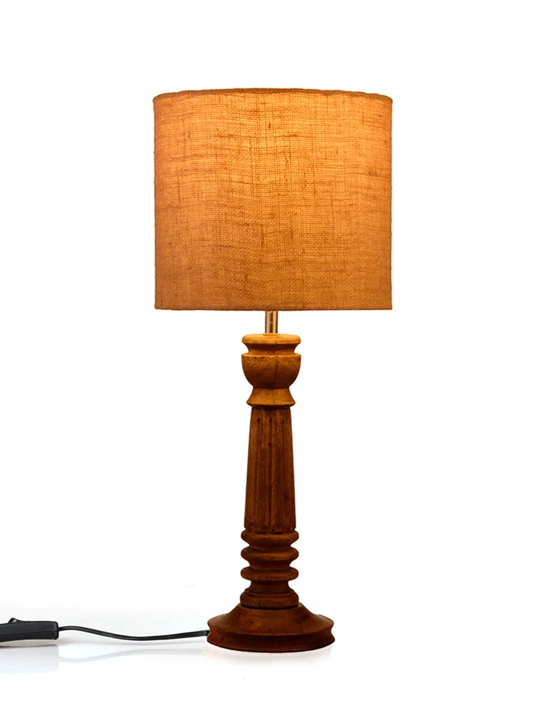 Green girgit Pillar Brown Lamp with Brown Jute Shade