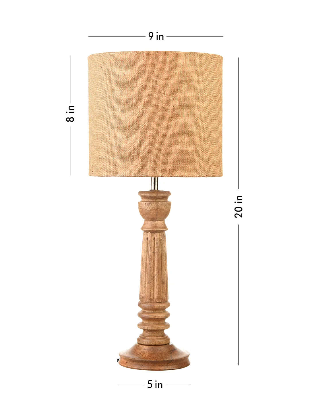 Green girgit Pillar Brown Lamp with Brown Jute Shade